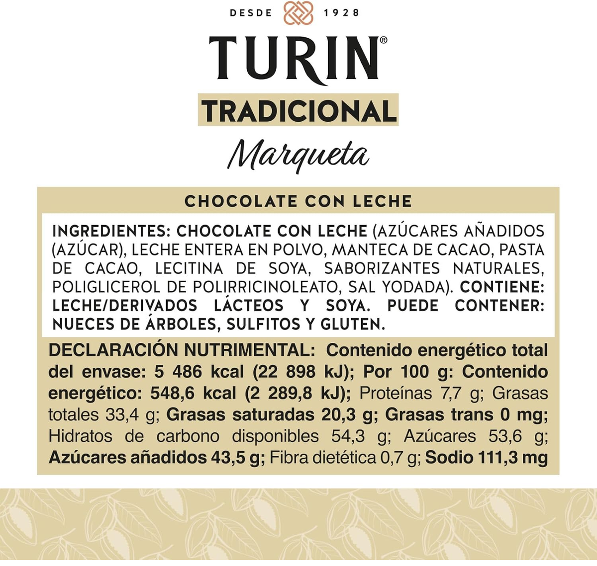 Marqueta Turin Chocolate de Leche