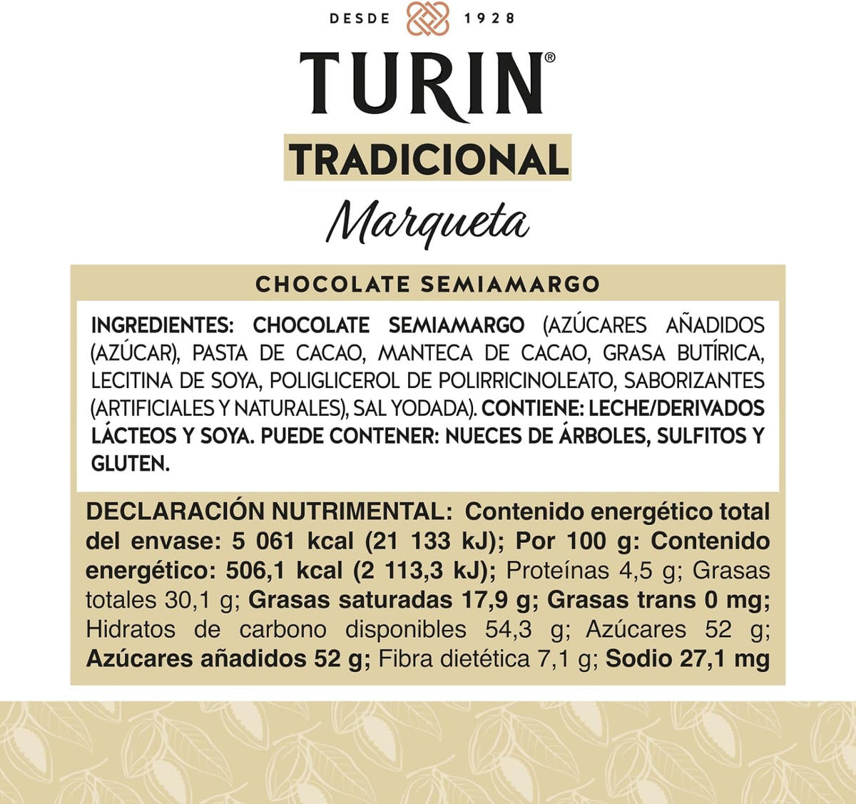 Marqueta Turin Chocolate semiamargo
